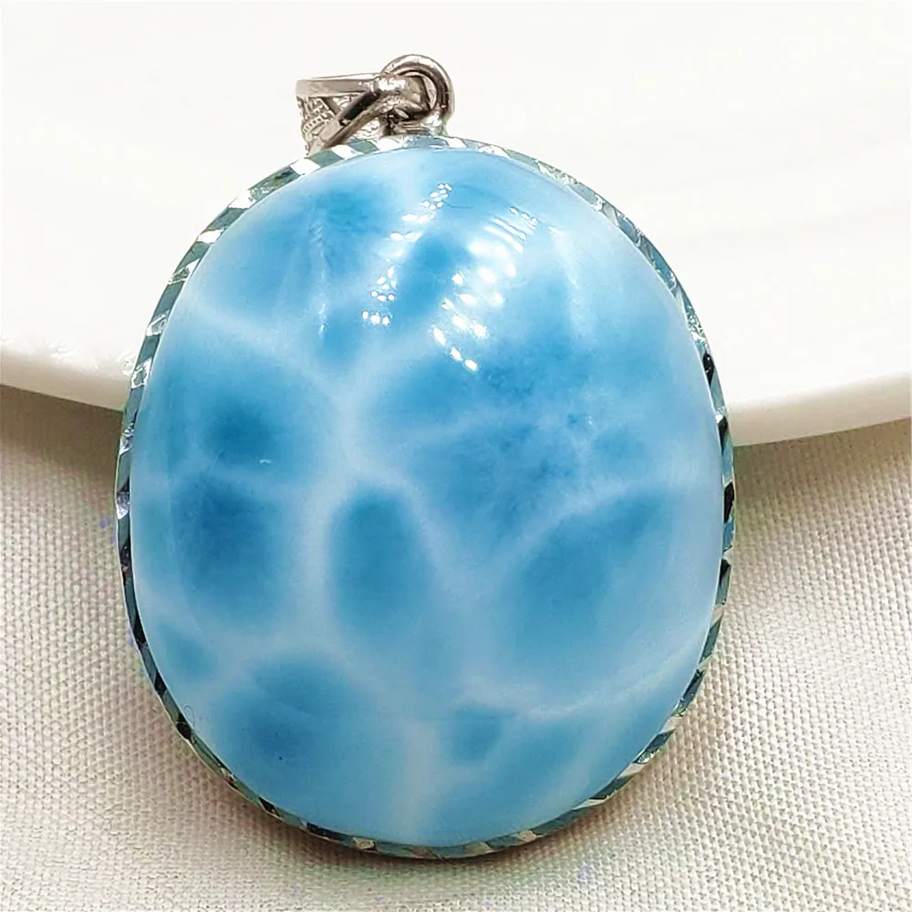 

Натуральный синий кулон из ларимара для женщин и мужчин, овальный, 29x25x12 мм, ожерелье, модные ювелирные изделия, драгоценный камень AAAAAA