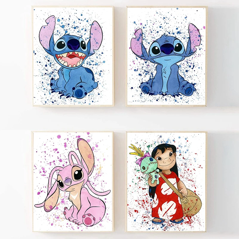 

Disney Cartoon Watercolor Canvas Painting Angel Stitch Lilo Wall Art Posters Prints Mural Pictures Children's Room Decor Gifts