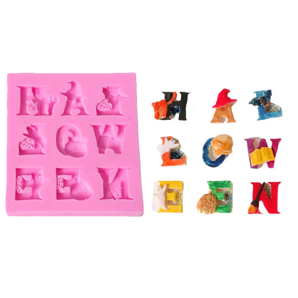 Flexible Non Stick Halloween Baking Mold Silicone Letters Pumpkin Ghost Witch for Cake Fondant Chocolate Ice Cube Jelly Crafts view 4