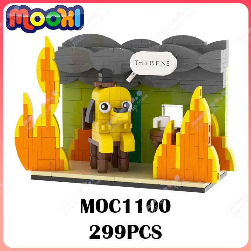 MOC1100 Creative Cartoon Animation Scene Series MOC Building Blocks DIY This Is Fine Dog Model Assembly Bricks Toys For Children