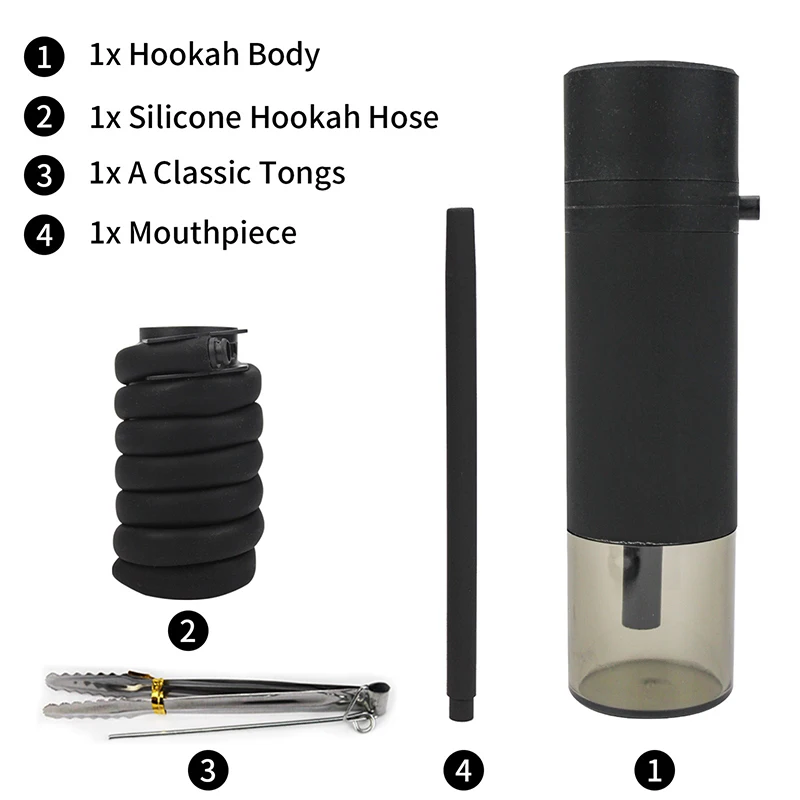 Portable Hookah Set With Everything Shisha Kit With Acrylic Vase Hookah Bowl Coal Tongs Silicone Hose Cup Shisha