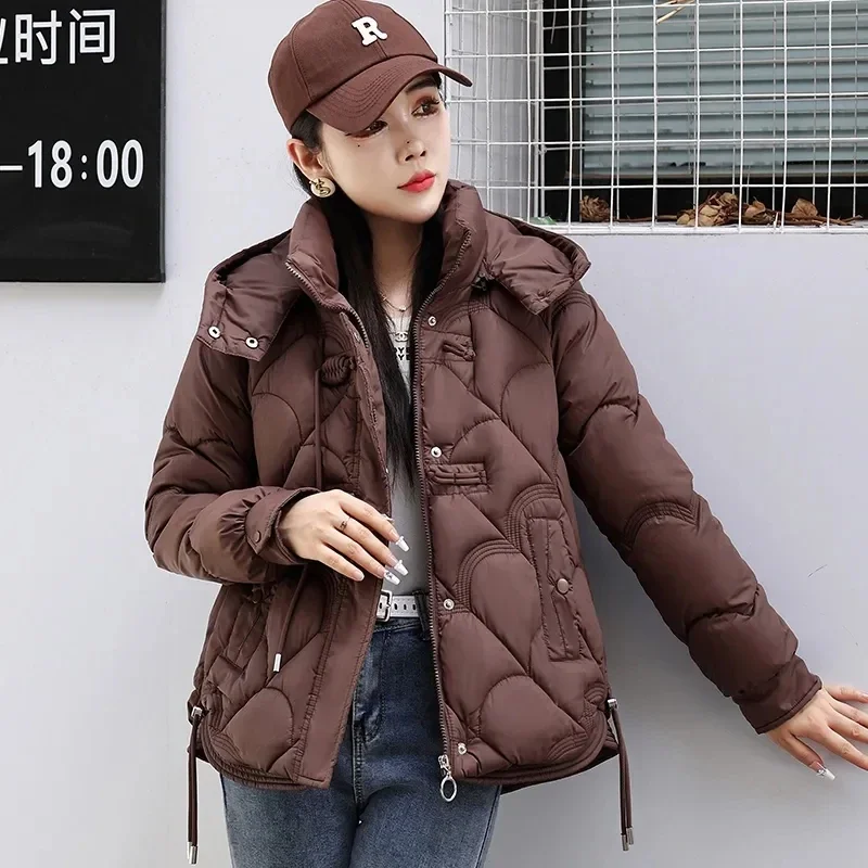 

2023New Winter Down Cotton Women Short Parkas Jackets Casual Thick Warm Coat Vintage Buckle Design Female Winter Outwear Parkas