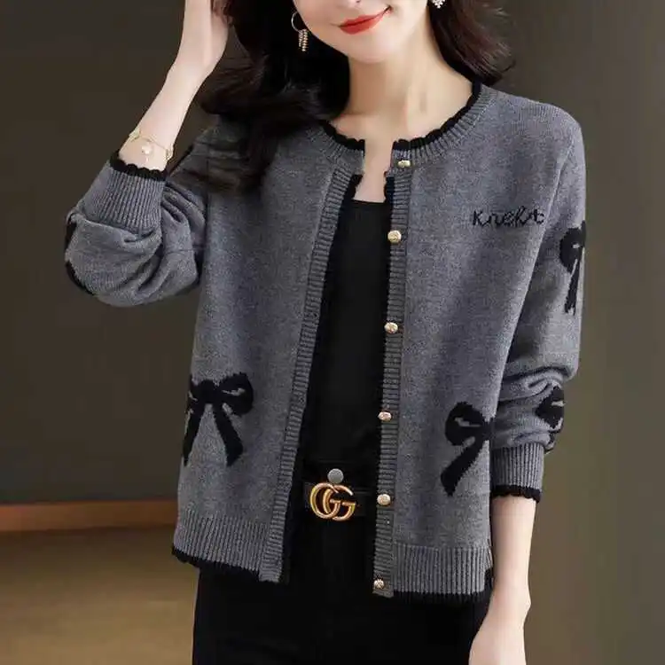 Round Neck Fashionable Knitted Jacket Women\'s Short Spring Clothing 2024 New Spring Outer Sweater Cardigan Top Shawl Women