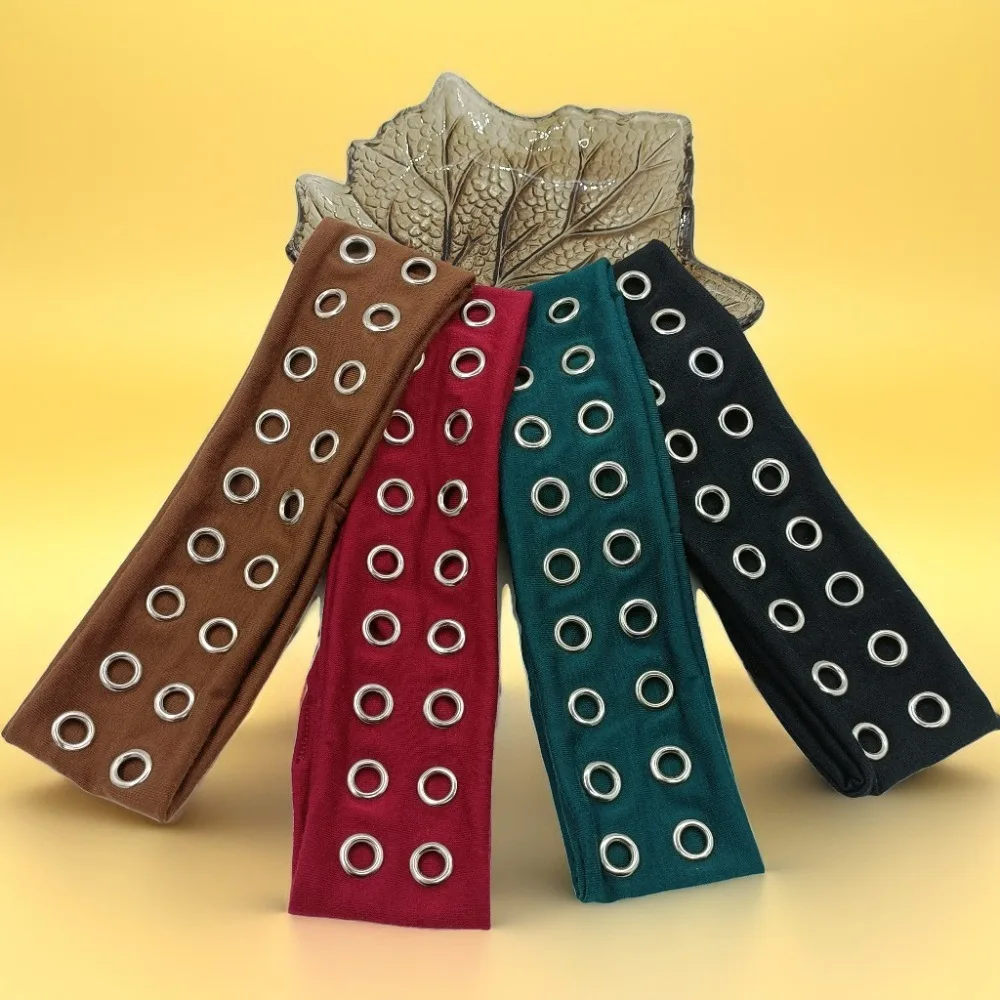 

Stretchy Punk Headwrap with Eyelets Metal Steampunk Hollowed Out Eyelets Headband Leopard Print Rock Grunge Style Headbands