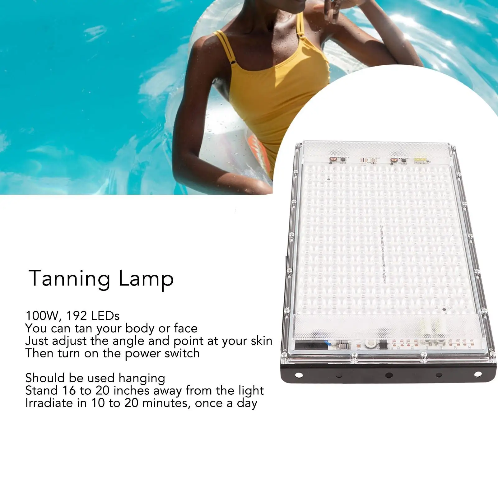 Lámpara de bronceado portátil con 192 led, luz azul de 460nm para cara y cuerpo, 100W, 85-265V, Ideal para uso doméstico