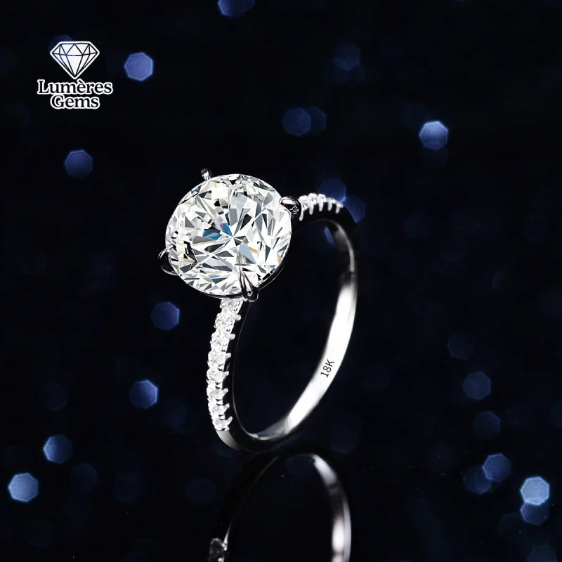 LumièRe Gems Classic Four Claw Pure Gold 18K Ring - 5 Carat Moissanite Diamond - Women'S Ring - Dove Egg Wedding Luxury Jewelry