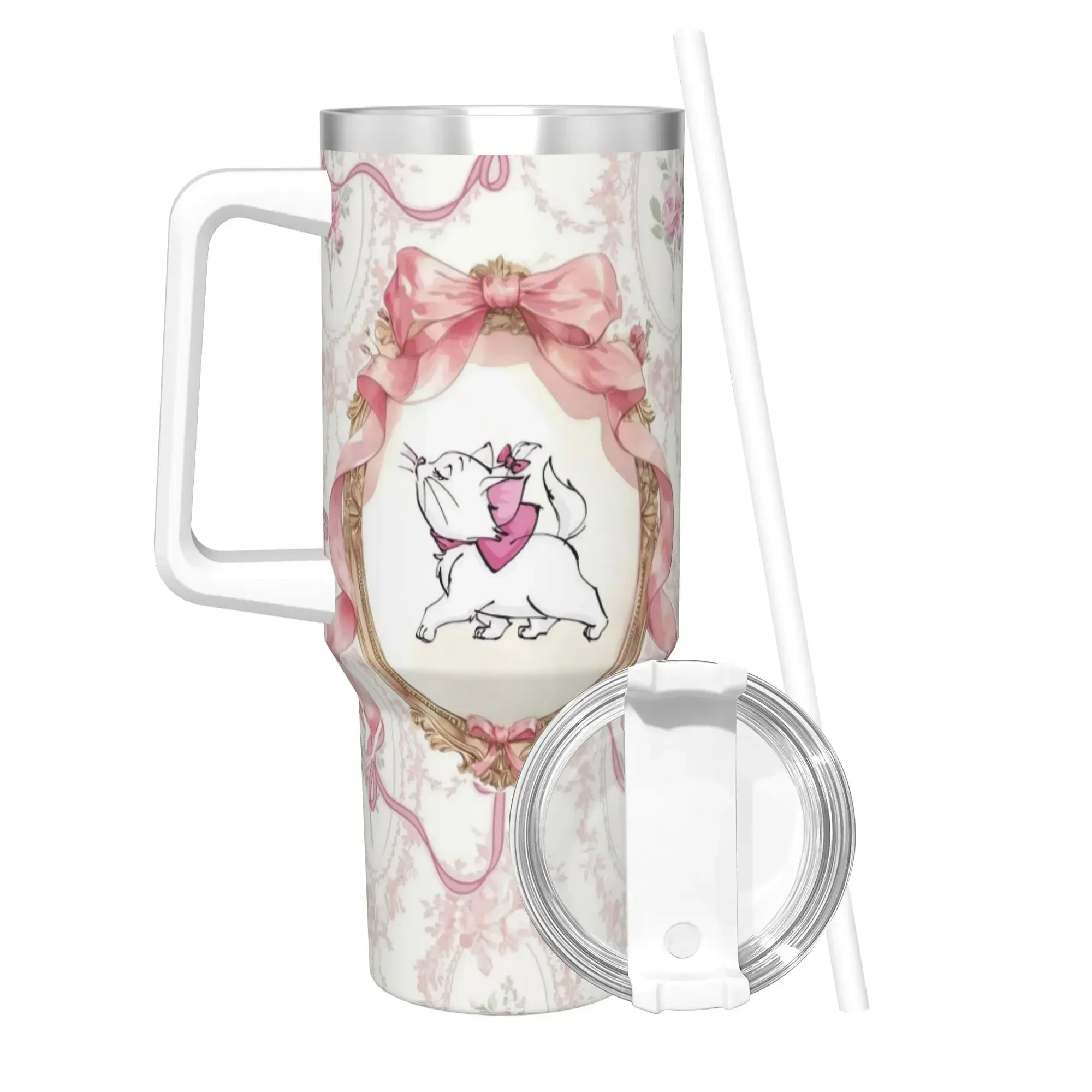 40OZ Stainless Steel Tumbler Cartoon Marie Cat Thermal Mug  Portable Hot Drinks Mugs Cup Camping Water Bottle