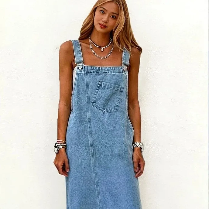

Light Blue Denim Overall Dress Spring Summer Denim Jumpsuit Dresses Playsuit