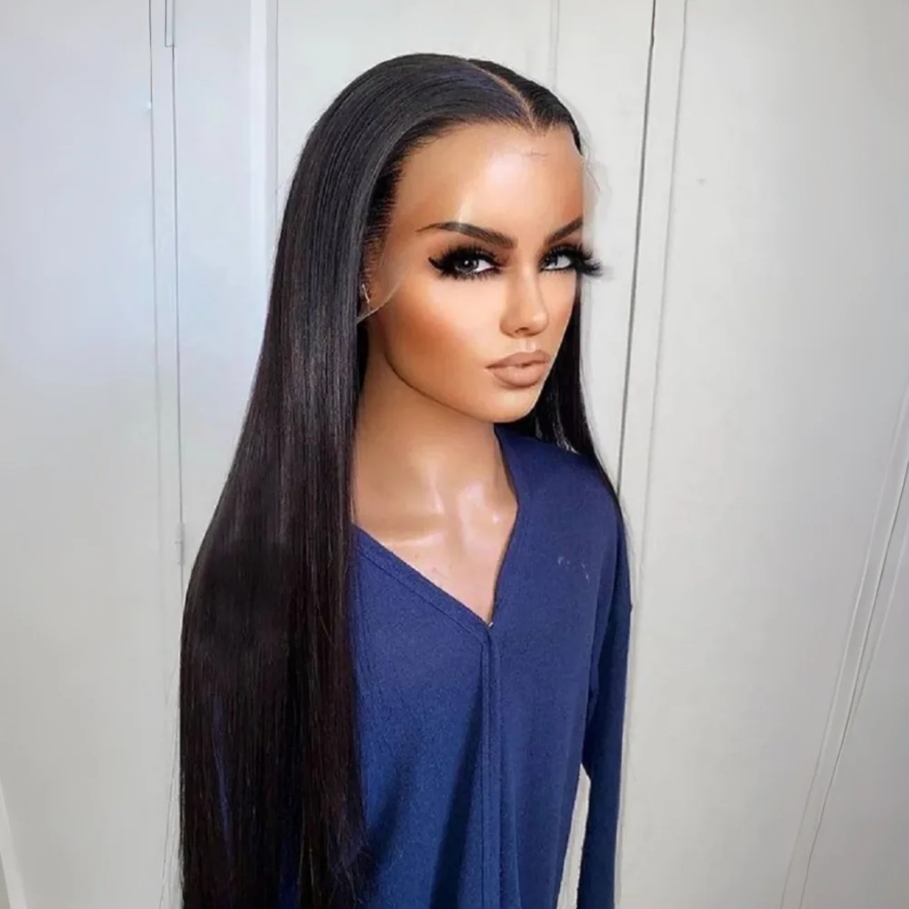 

18inch Black Straight 5*5 Lace Front Hair 100% Human Hair Wig 150 Density with Baby Hair Pre-Plucked Soft Hair Wig