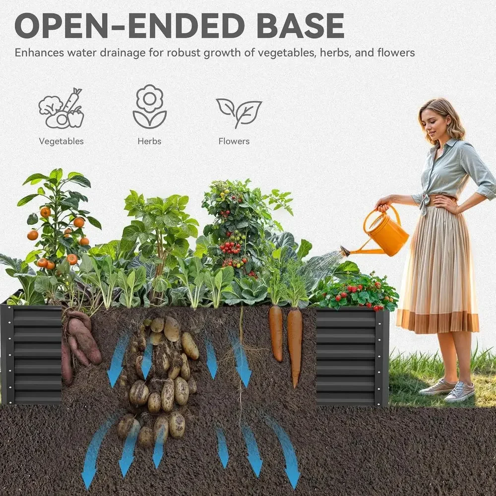 6x3x2ft Galvanized Steel Raised Garden Bed Kit with Gloves & Support Rods, Ideal for Outdoor Planting