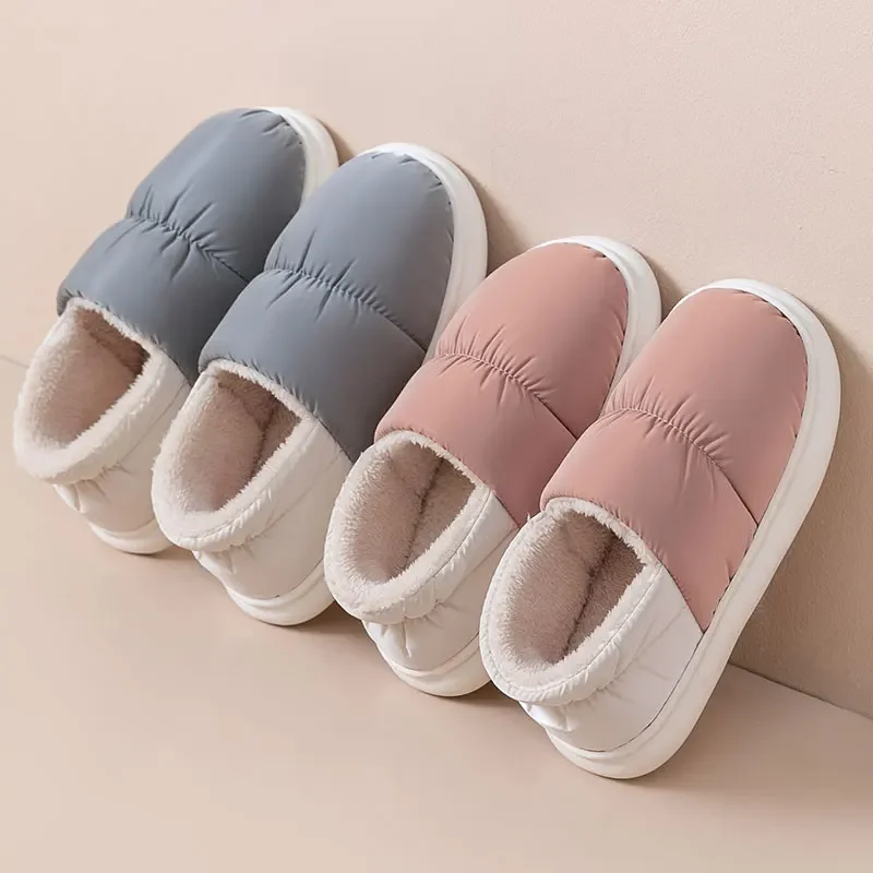 Big Size 48 49 Winter Warm Slippers Women Men Waterproof Soft Thick Bottom Home Shoes Plush House Couples Non Slip Furry Slides