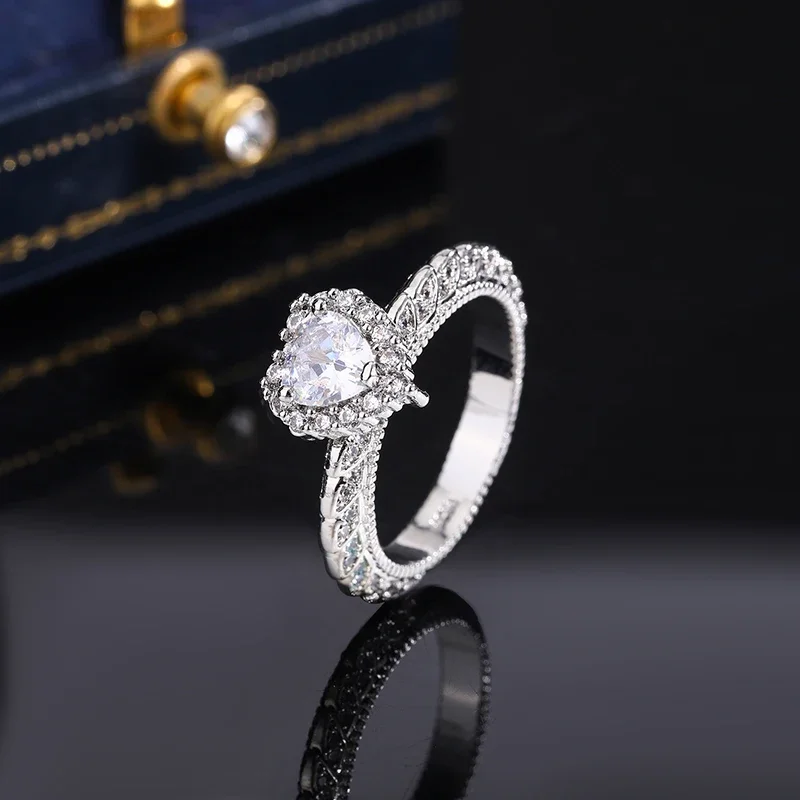 Women's Heart Shaped 925 Silver Plated Zircon Wedding Ring