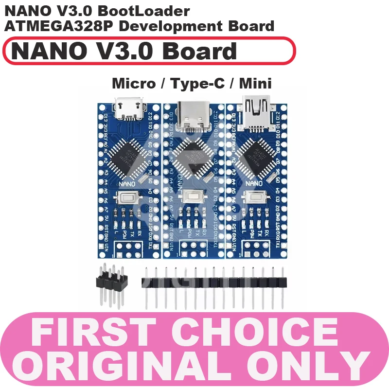 

Mini / Type-C / Micro USB Nano 3.0 With the bootloader compatible Nano controller CH340 USB driver 16Mhz ATMEGA328P