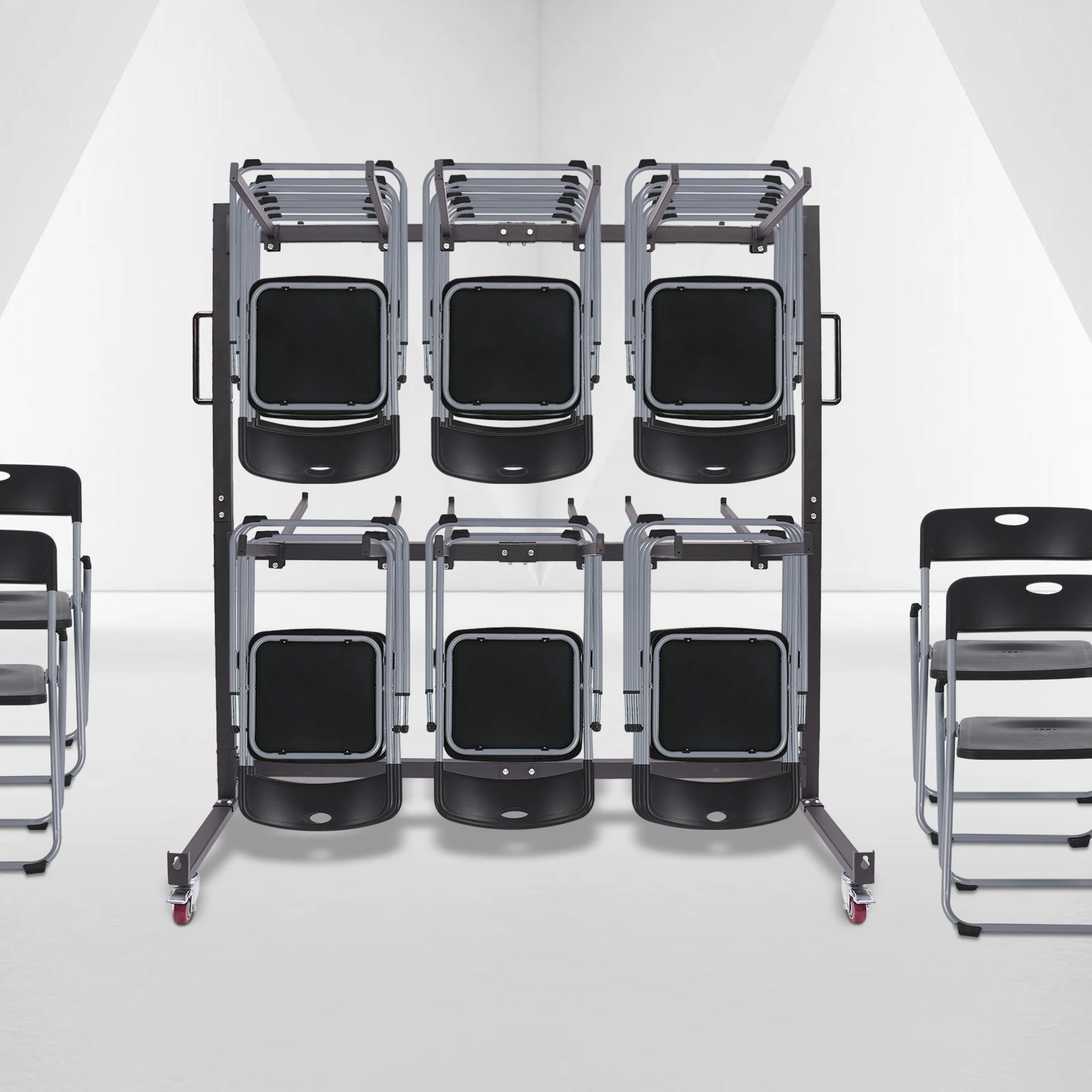 Folding Table Chair Cart Storage Rack 84 Chairs Capacity Heavy Duty Trolley on Wheels with Brakes, Q235 Steel Spray Coated, Mobile Dolly Stand for School Church Hotel Event Use view 4