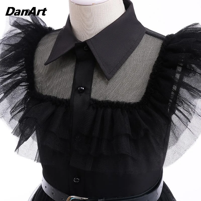 Girls' Black Cake Dress Party Fairy Elegant Evening Gown Children Mesh  Cosplay Princess Costumes Prom Performance Puffy Dress