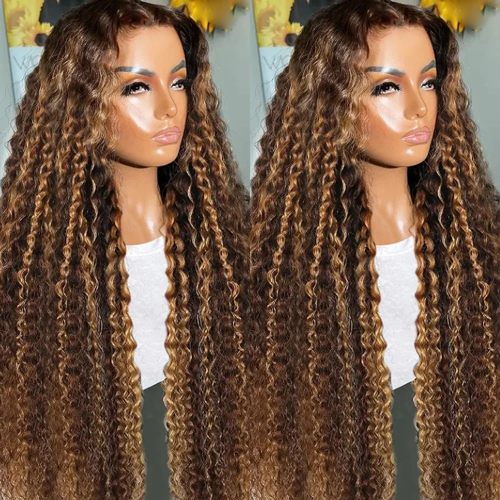 

Highlight Ombre Colored Curly 13x4 Lace Frontal Human Hair Wigs Deep Wave Glueless 7x5 Lace Closure Wigs﻿ Ready To Wear On Sale