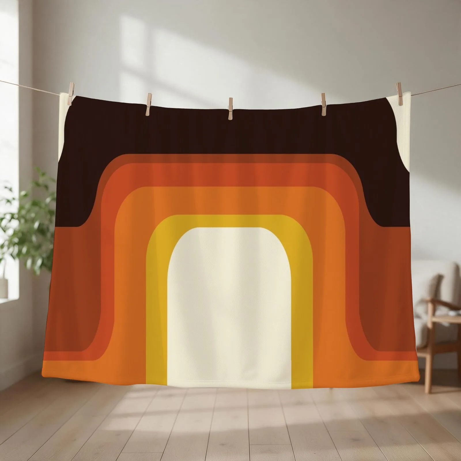 Mid-Century Modern Meets 1970s Orange Rainbow Throw Blanket couch cozy soft plush fuzzy picnic outdoor blanket