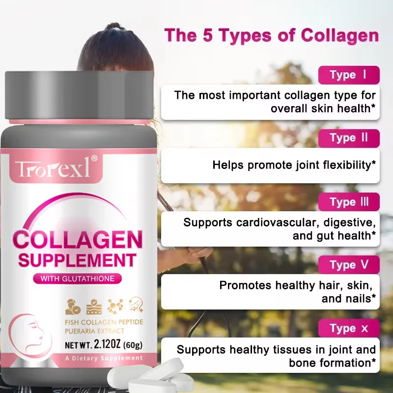 Collagen Supplement with Glutathione - Collagen Tablets for Hair, Skin, Nails, Joints Health, Liver Health - 60 Tablets