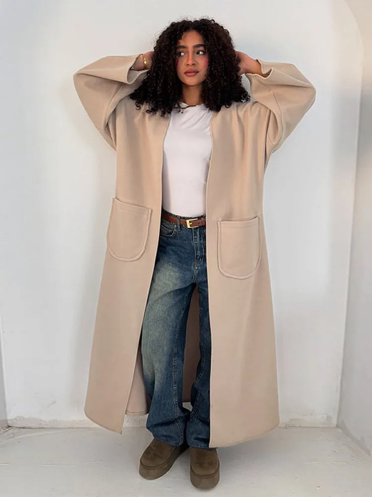 

Women's Oversize Long Cardigan Loose V-neck Long Sleeve Pocket Open Stitch Coats 2026 Spring Casual Lady New In Outwears
