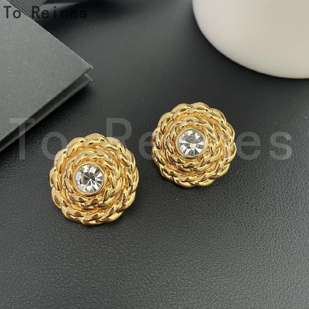 To Reines 2024 Europe Famous Designer Brand Crystal Gold Round Earring Ear Clip Earrings Women Top Quality Luxury Jewelry Party