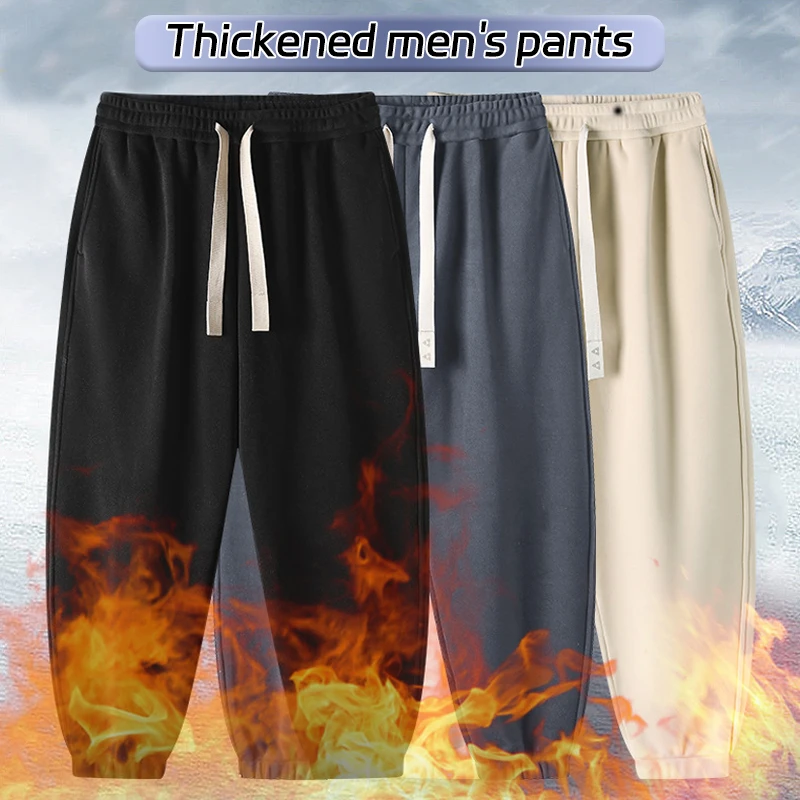 Outono calças à prova de vento quente dupla face dralon calças masculinas inverno tecido de veludo térmico baggy sweatpant velo corredores