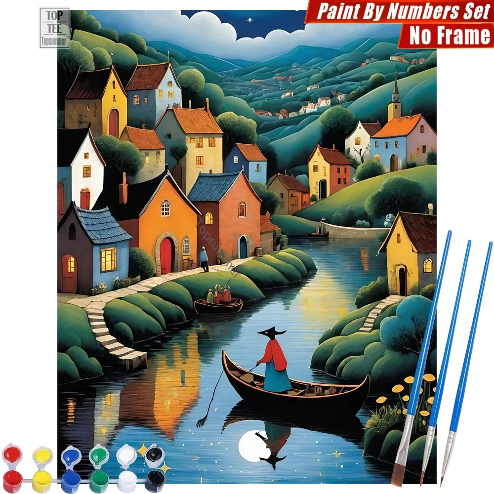

fairytale river landscape Painting By Numbers Kit - river landscape fantasy Canvas Wall Art Valentine'S Day Gift For Girlfriend