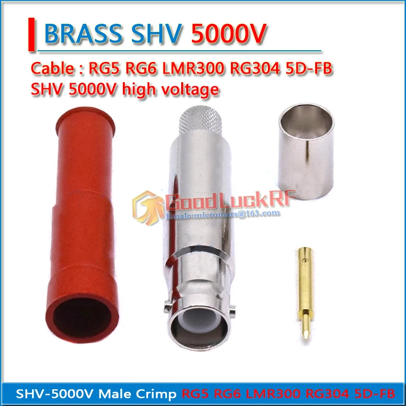 

SHV-5000V SHV5000V SHV Male pin High Voltage Power BNC Female Crimp for RG5 RG6 LMR300 RG304 5D-FB RF Connector Coaxial Adapters