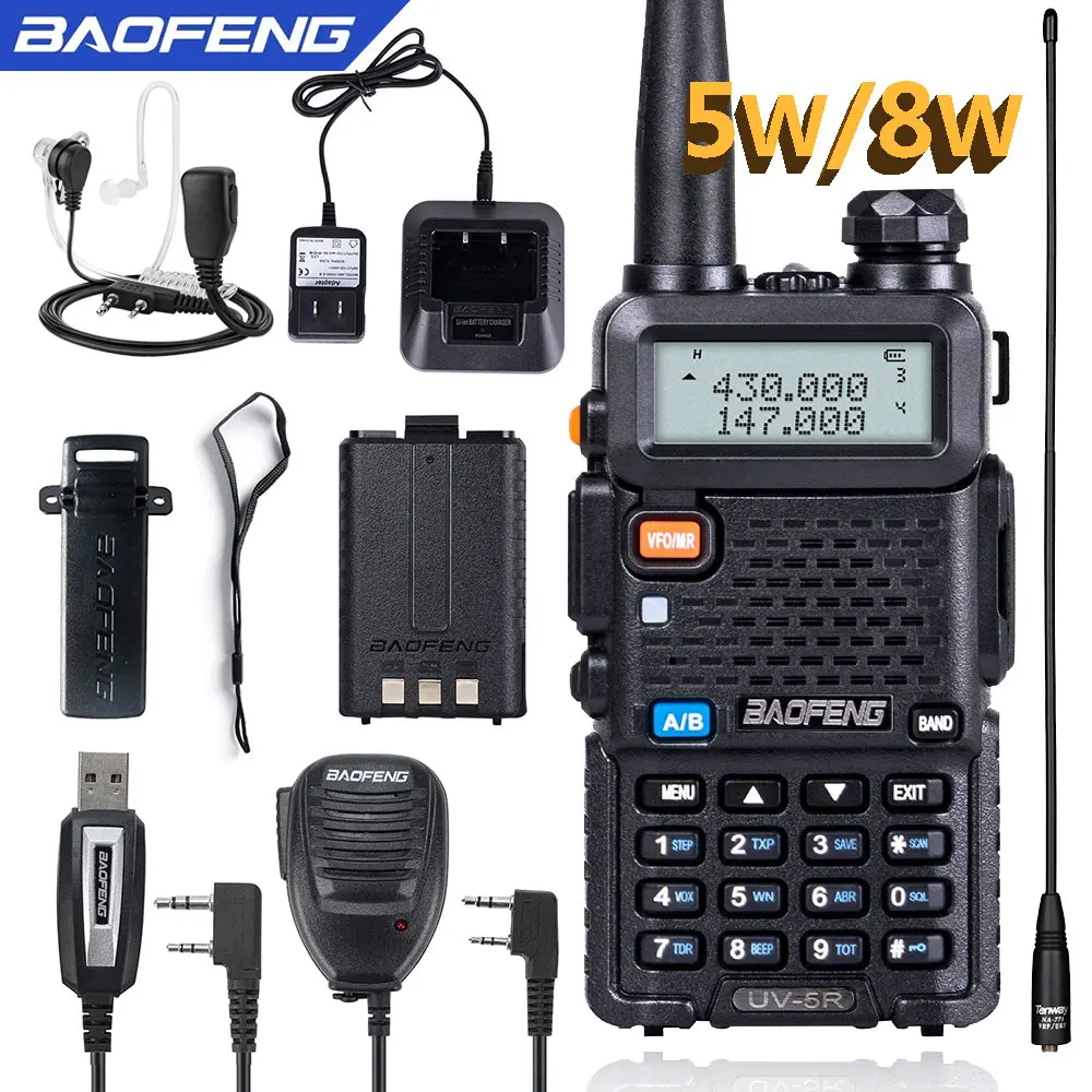 BaoFeng UV-5R 워키토키 양방향 라디오 커뮤터, VHF, UHF, 136-174MHz 및 400-520MHz 스테이션, 리시버 햄 무선 세트, 5W, 8W 