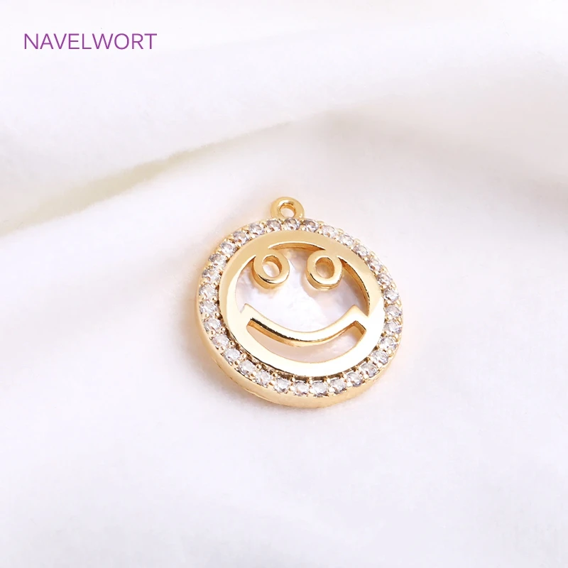 14K Gold Plated Round Charms For Jewelry Making,Inlaid Zircon Natural Shell Pendants DIY Jewelry Making Accessories