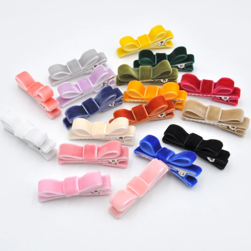 

18Pcs/Lot Handmade Velvet Hair Clips Velvet Ribbon Bow Hairpins for Toddlers Baby Hair Accessory