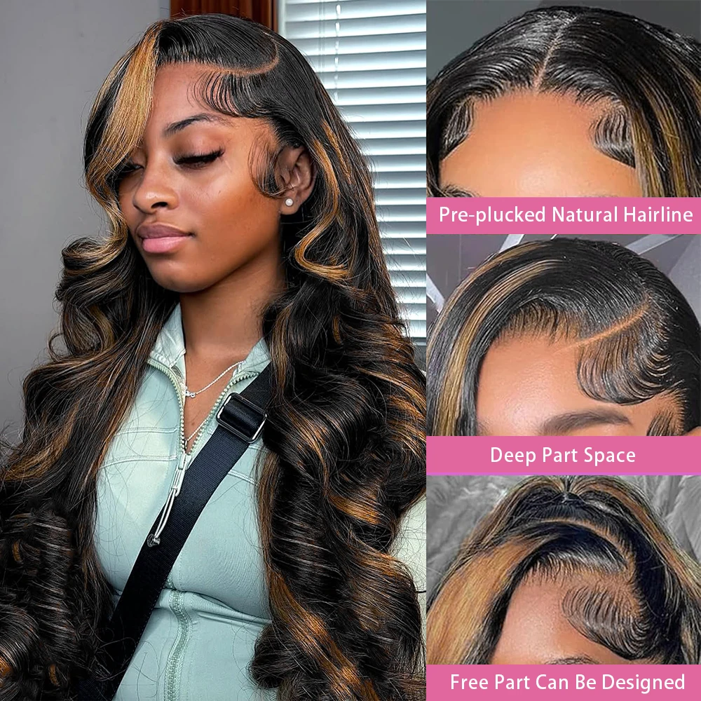32 Inch Body Wave 1B/27 Highlight 13x6 Lace Frontal Wigs Human Hair Wig Brazilian 200 Density Colored Ombre Lace Wig For Women image 3