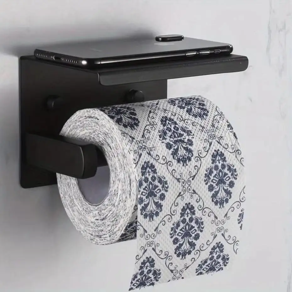 304 Stainless Steel Gold Bathroom Tissue Holder Double Roll Toilet Paper Holder With Phone Shelf Wall Mounted Tissue Dispenser