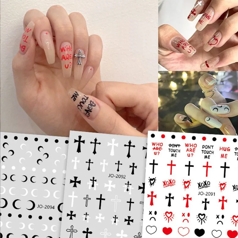 Nail Art Sticker Cross Nail  Black And White Design Decoration Sticker Foil Decal Accessories Nail Decoration