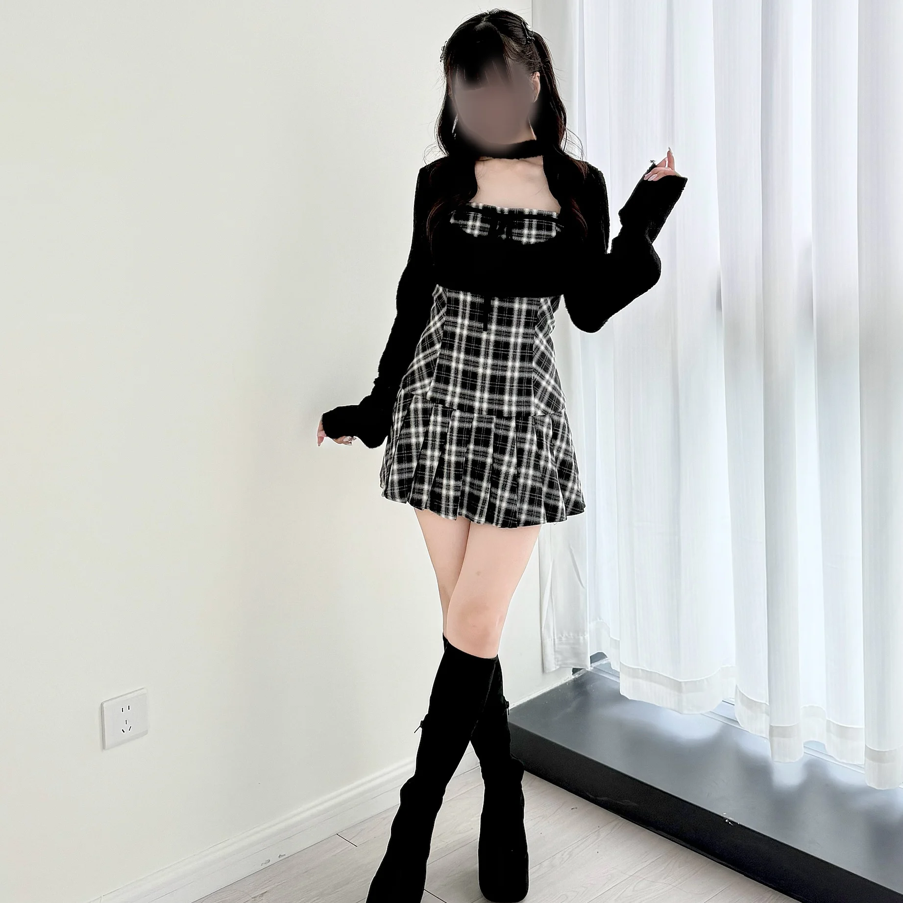 Vestido a cuadros Original japonés Mine producido en masa, conjunto de 2 piezas, conjunto de vestido bonito y dulce para primavera y otoño para mujer