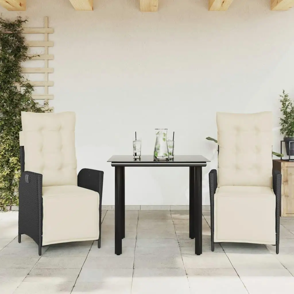 

Three Piece Black PE Rattan Garden Dining Set with Removable Covers Outdoor Furniture Set