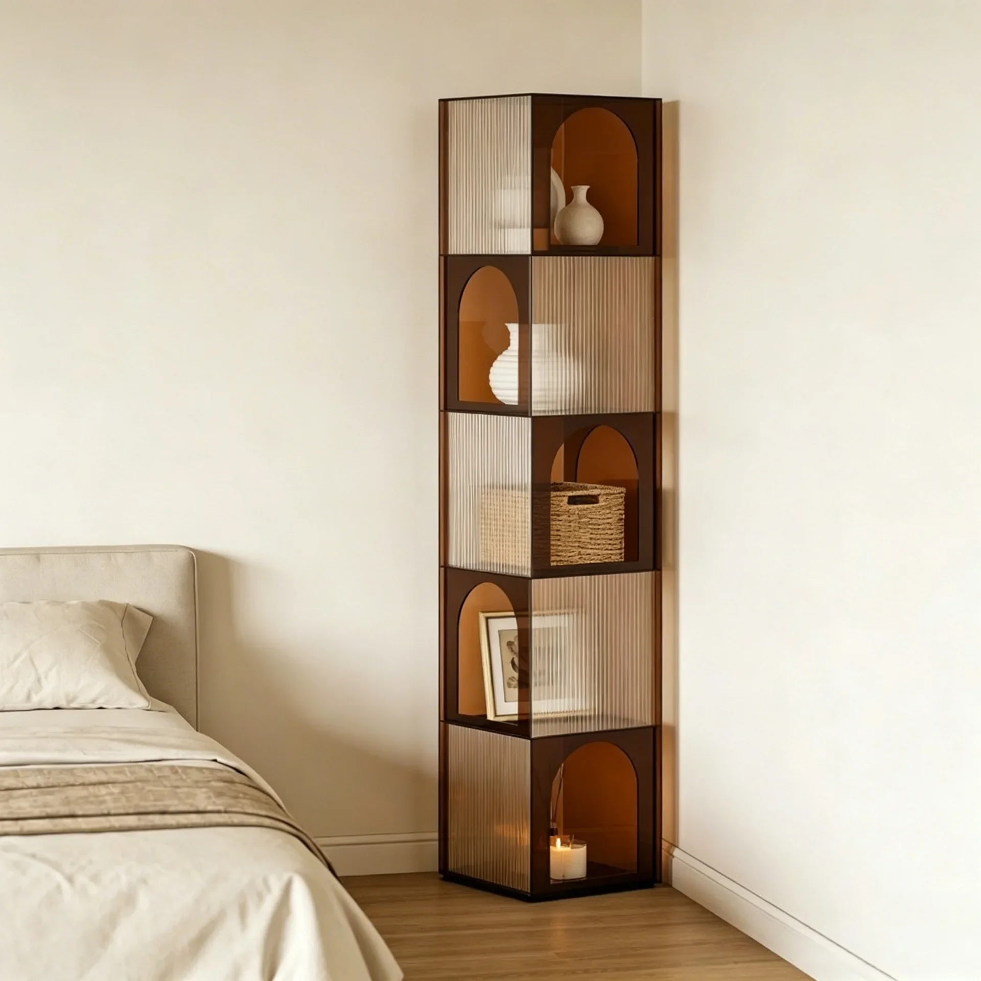 Acrylic shelf Corner cabinet Bookshelf Floor-to-ceiling bookcase Small apartment Living room Triangle cabinet Bedroom corner sto