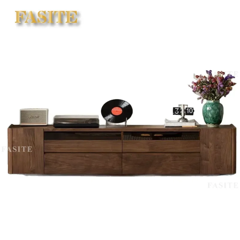 Nordic Walnut Solid Wood TV Stand Modern Minimalist Media Console Storage Cabinet for Living Room Home Entertainment Center