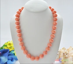 Hot sell Noble 14mm coral-pink round SOUTH SEA SHELL PEARL NECKLACE Noble style Natural Fine jew