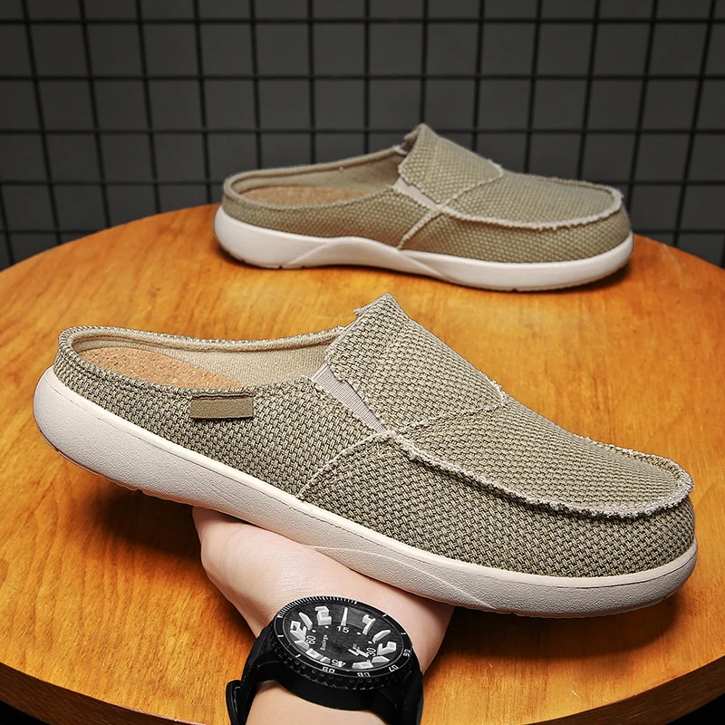 Canvas Slip On Half Shoes For Men 2022 Casual Slippers For Summer Free Shipping Breathable Lightweight Big Size 47 Zapatillas