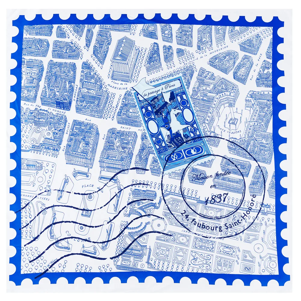 

90cm Silk Scarf Women Buliding Printed Square Shawl Brand Hijabs Hand Rolled Foulards Head Scarves Design Bandana