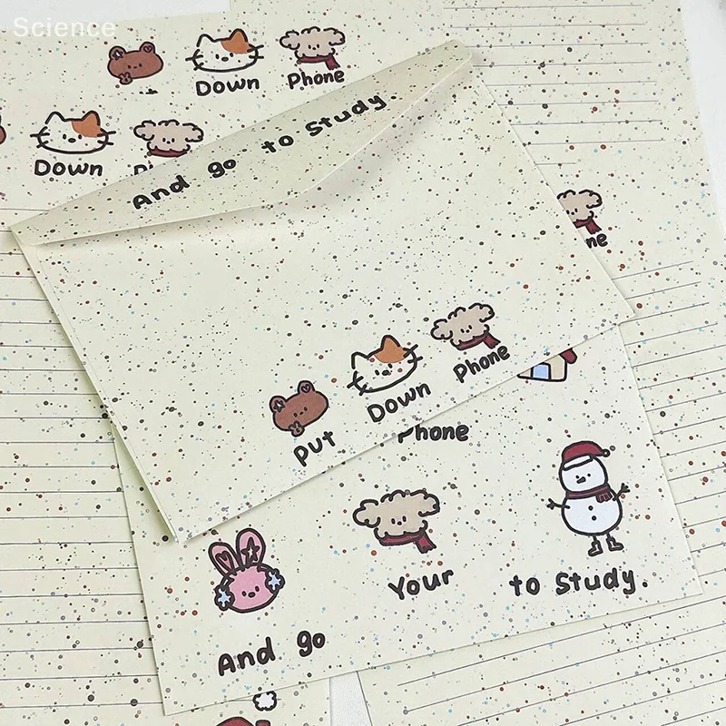 1Set Cartoon Small Animal Envelope Set Cute Letter Paper Blessing Birthday Card Gift With Envelope Hand Drawn Cards Gift