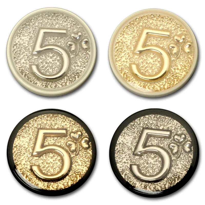 Luxury Brand Design Gold Black White 5 Five Number Round Metal Buttons for Clothing DIY Sewing Accessories Decor Buttons 6pcs