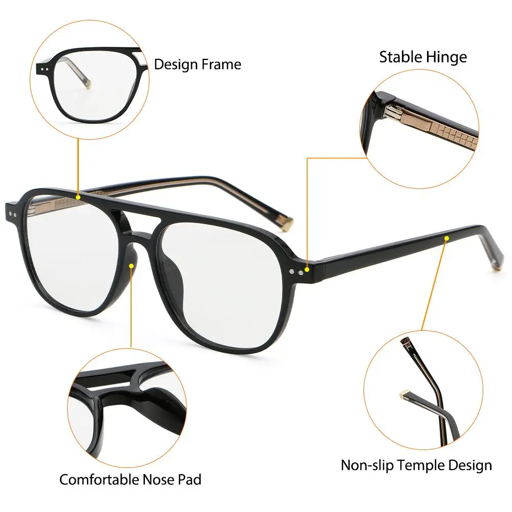 CATERSIDE Herren Pilotenbrille Flache Oberseite Doppelbrücken-Design Federscharnier Brillengestell Damen Anti-Blaulicht-Brille – Detail 3