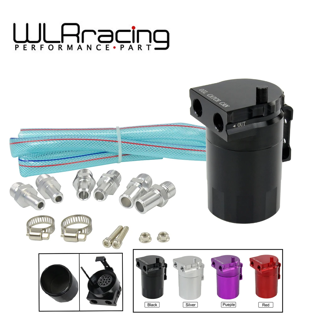 WLR - Universal Black Baffled Aluminum Oil Catch Tank Can Reservoir Tank with 11mm/13mm/15mm Fittings and Oil dipstick WLR-TK63