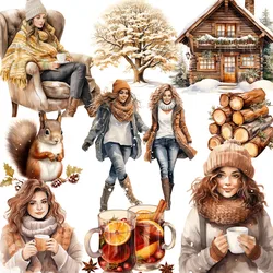 20Pcs/Pack Warm Winter Girls Sticker DIY Craft Scrapbooking Album Junk Journal Decorative Stickers