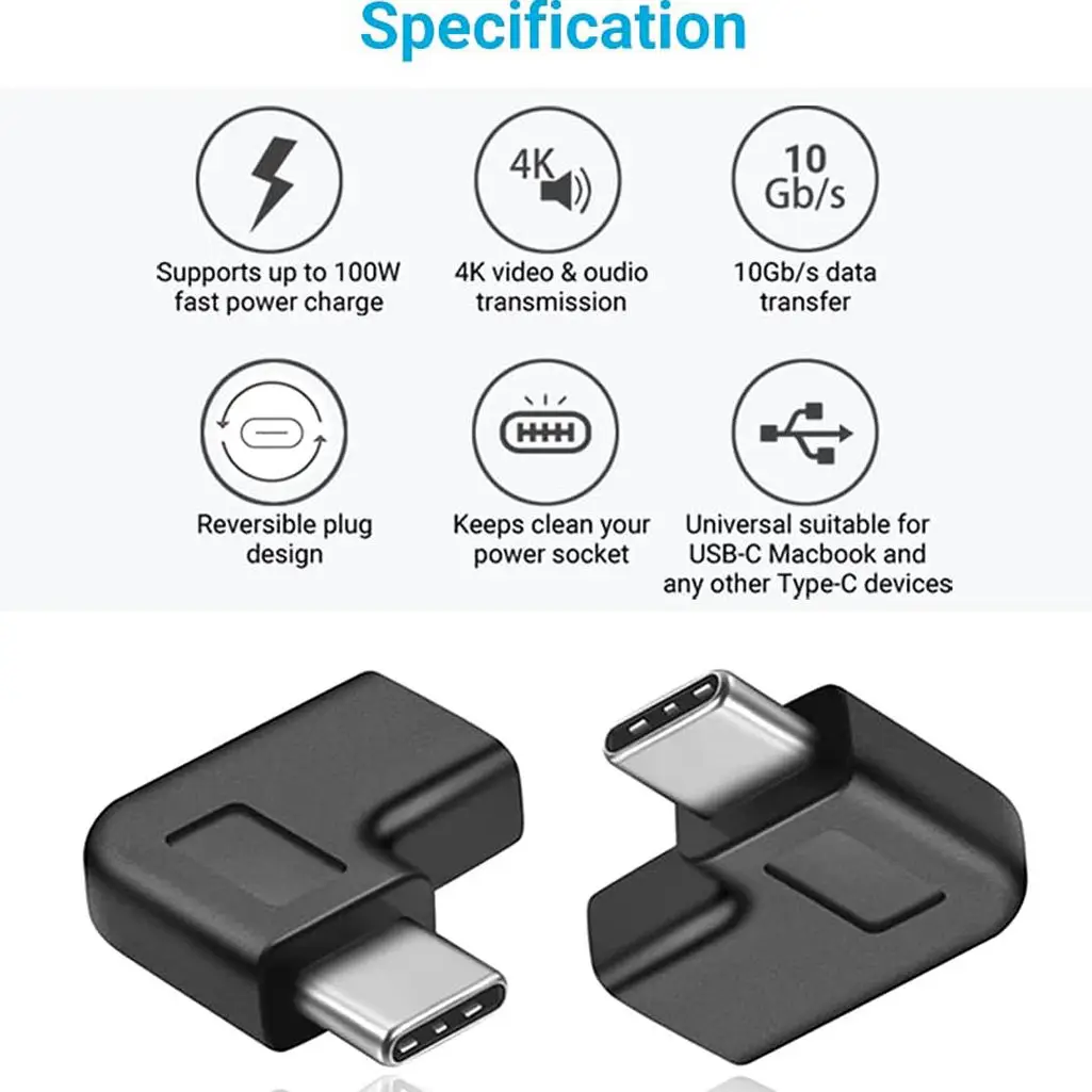 90 Degree Type C Adapter USB C Male to Female Adapter Upward and Downward Angled USB-C Adapter USB 3.1 Type-C Connector