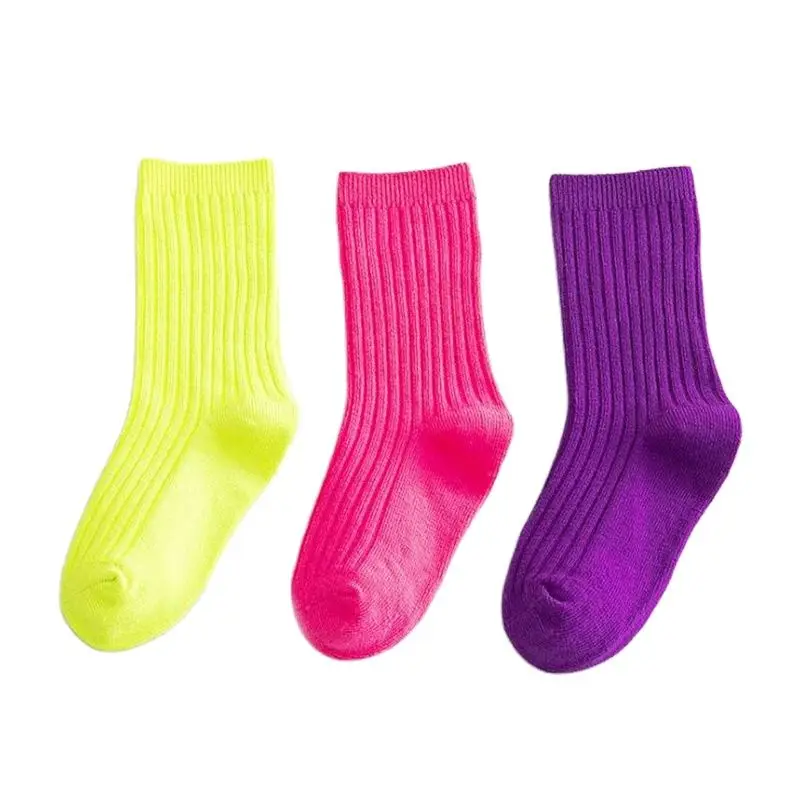 3 Pairs Kids Casual Ribbed Socks Japenese Style Solid Candy Color Baby Boys Girls Sockens Spring Summer Children Mid-Tube Socks