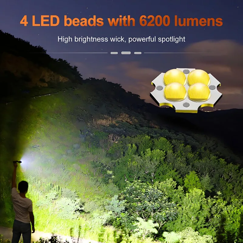 55W Powerful Flashlights 4800mah Battery Emergency Flashlight Type-c Rechargeable Lamp for Outdoor Camping Cycling Night Scout