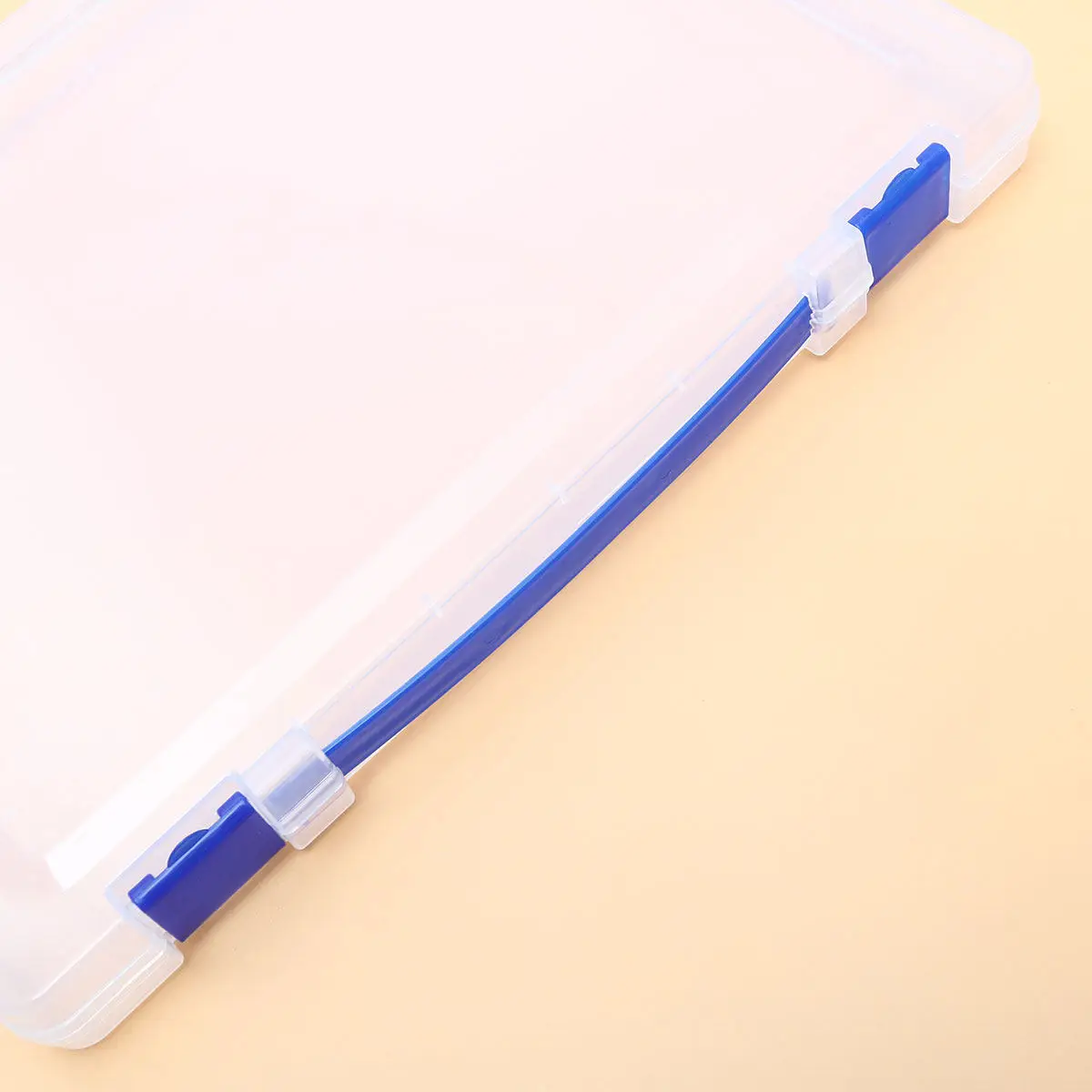 

Transparent Document Storage Box Portable Clear Plastic Paper Filling File Case with Blue Buckle Stackable Lightweight Office