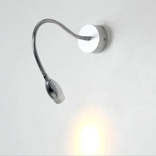 3W LED Picture Light Wall Sconce Lamp Fixture Flexible Pipe Reading Lighting Spotlight Silver Shell Study Room Bedroom Cabinet